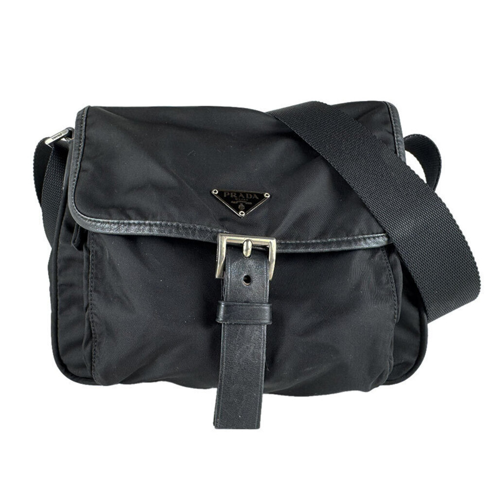 Prada Tessuto Saffiano Leather Shoulder Bag Black